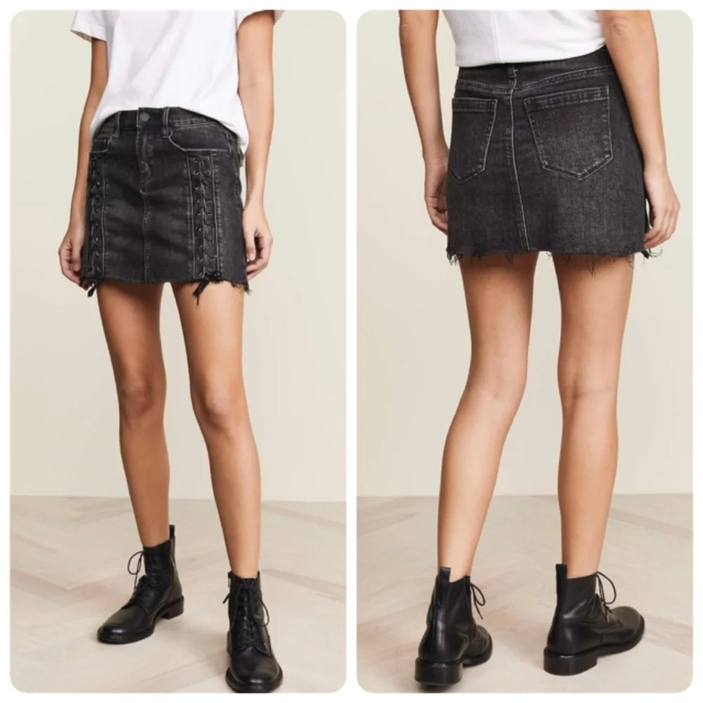 Blank NYC Mystique Denim Lace-Up Mini‎ Skirt Charcoal Gray/Black 26 #54L-0307 - Picture 3 of 11